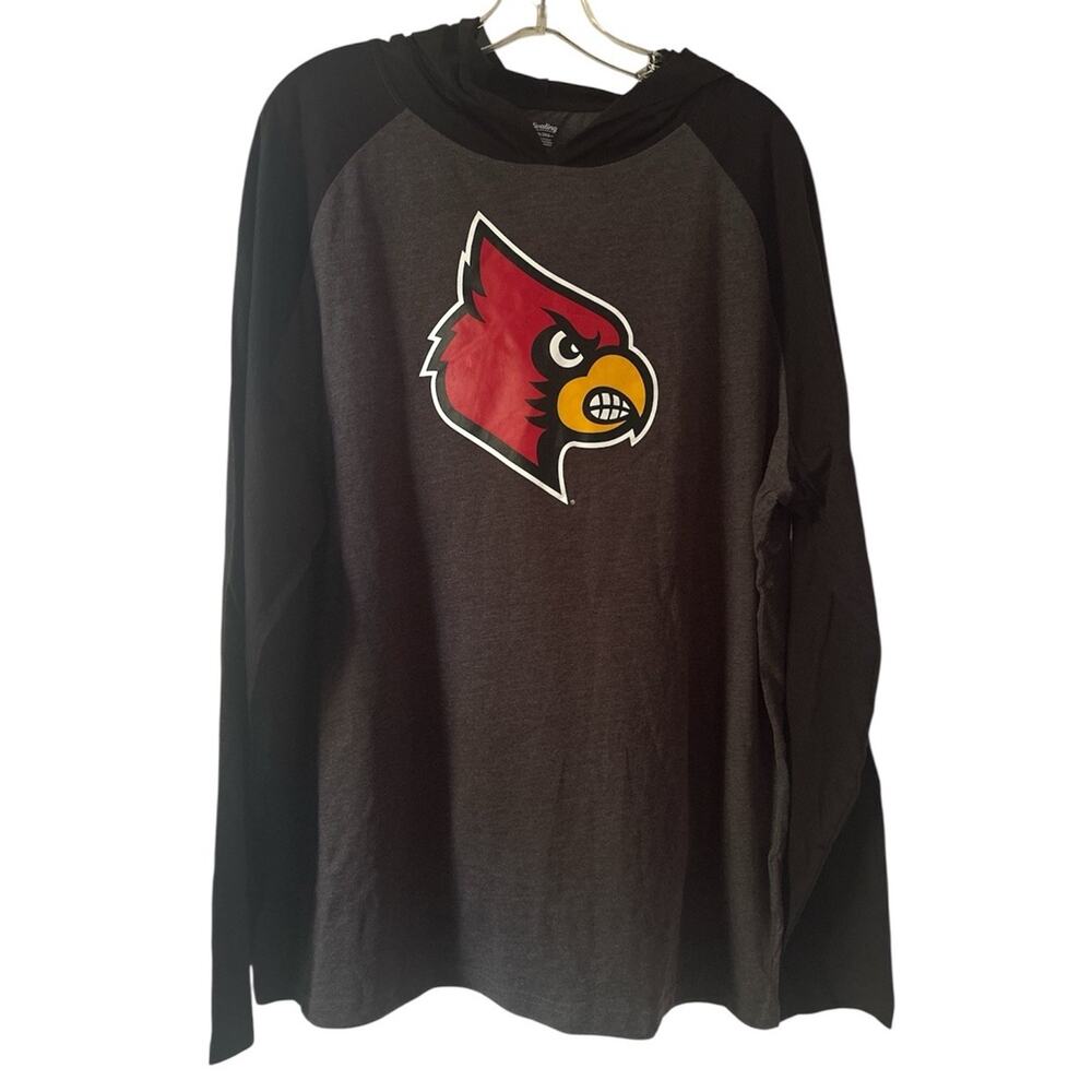 Louisville Cardinals Hooded Long Sleeve Shirt Size 2XL Gray Black
